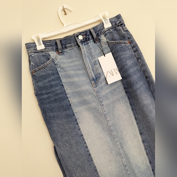 ZARA NEW PATCHWORK DENIM MIDI SKIRT M - Picture 9 of 13